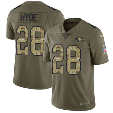 Nike 49ers #28 Carlos Hyde Olive Camo Men's Stitched NFL Limited 2017 Salute To Service Jersey Nike 49ers #28 Carlos Hyde Olive Camo Men's Stitched NFL Limited 2017 Salute To Service Jersey