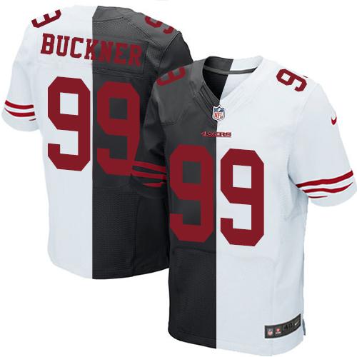 Nike 49ers #99 DeForest Buckner Black White Men's Stitched NFL Elite Split Jersey Nike 49ers #99 DeForest Buckner Black White Men's Stitched NFL Elite Split Jersey