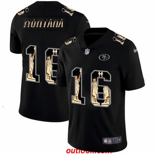Nike 49ers 16 Joe Montana Black Statue Of Liberty Limited Jersey