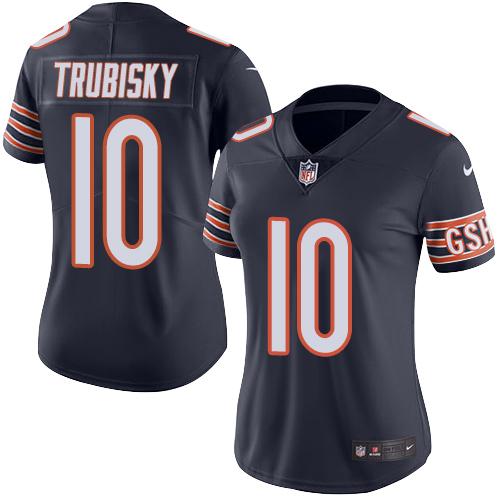 Nike Bears #10 Mitchell Trubisky Navy Blue Women's Stitched NFL Limited Rush Jersey