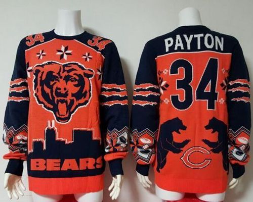 Nike Bears #34 Walter Payton Orange Navy Blue Men's Ugly Sweater Nike Bears #34 Walter Payton Orange Navy Blue Men's Ugly Sweater