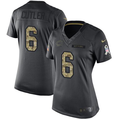 Nike Bears #6 Jay Cutler Black Women's Stitched NFL Limited 2016 Salute to Service Jersey