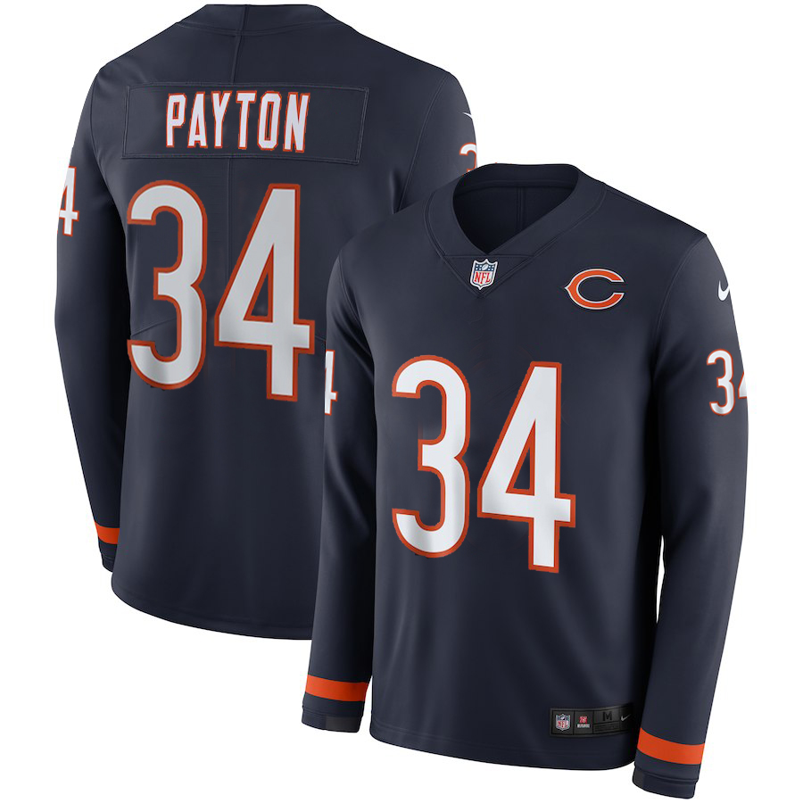 Nike Bears 34 Walter Payton Navy Therma Long Sleeve Jersey Nike Bears 34 Walter Payton Navy Therma Long Sleeve Jersey