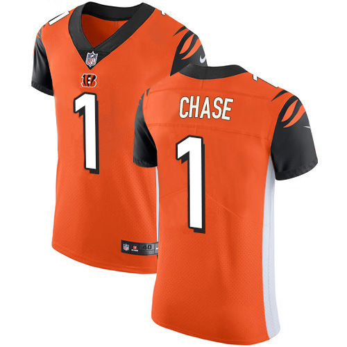 Nike Bengals #1 Ja'Marr Chase Orange Alternate Men's Stitched NFL New Elite Jersey Nike Bengals #1 Ja'Marr Chase Orange Alternate Men's Stitched NFL New Elite Jersey