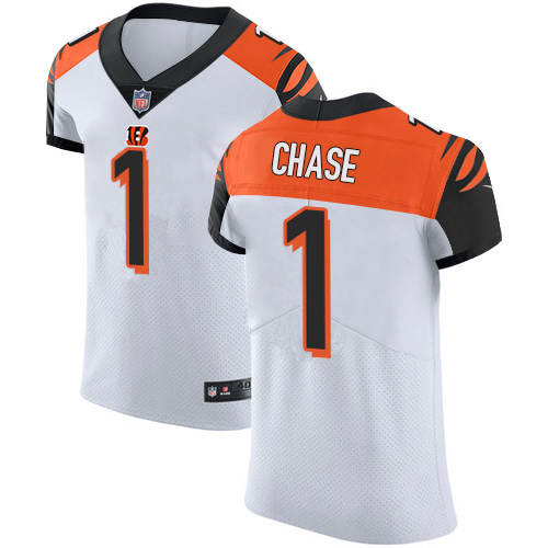 Nike Bengals #1 Ja'Marr Chase White Men's Stitched NFL New Elite Jersey Nike Bengals #1 Ja'Marr Chase White Men's Stitched NFL New Elite Jersey