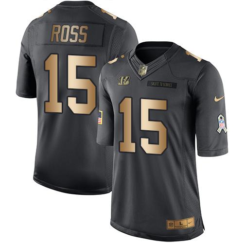 Nike Bengals #15 John Ross Black Men's Stitched NFL Limited Gold Salute To Service Jersey