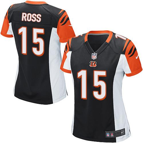 Nike Bengals #15 John Ross Black Team Color Women's Stitched NFL Elite Jersey