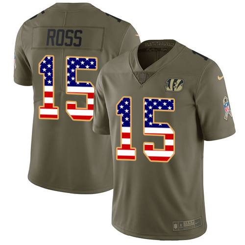 Nike Bengals #15 John Ross Olive USA Flag Men's Stitched NFL Limited 2017 Salute To Service Jersey