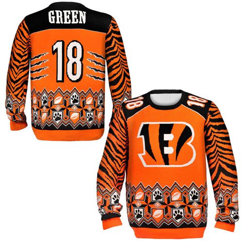 Nike Bengals #18 A.J. Green Orange Black Men's Ugly Sweater Nike Bengals #18 A.J. Green Orange Black Men's Ugly Sweater