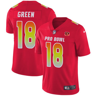 Nike Bengals #18 A.J. Green Red Women's Stitched NFL Limited AFC 2018 Pro Bowl Jersey