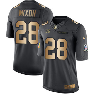 Nike Bengals #28 Joe Mixon Black Youth Stitched NFL Limited Gold Salute to Service Jersey