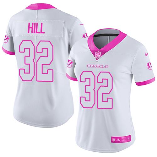Nike Bengals #32 Jeremy Hill White Pink Women's Stitched NFL Limited Rush Fashion Jersey