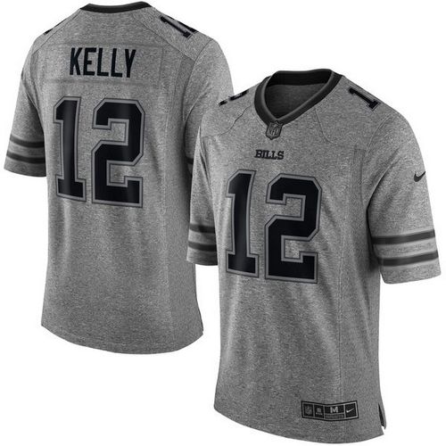 Nike Bills #12 Jim Kelly Gray Men's Stitched NFL Limited Gridiron Gray