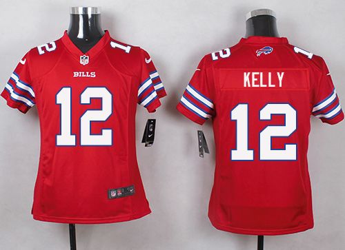 Nike Bills #12 Jim Kelly Red Youth Stitched NFL Limited Rush Jersey