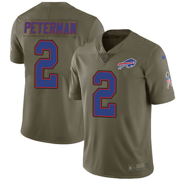 Nike Bills #2 Nathan Peterman Olive Men's Stitched NFL Limited 2017 Salute To Service Jersey