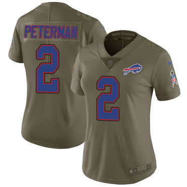 Nike Bills #2 Nathan Peterman Olive Women's Stitched NFL Limited 2017 Salute to Service Jersey