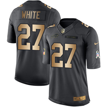 Nike Bills #27 Tre'Davious White Black Men's Stitched NFL Limited Gold Salute To Service Jersey