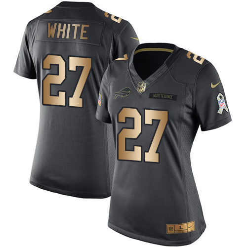 Nike Bills #27 Tre'Davious White Black Women's Stitched NFL Limited Gold Salute to Service Jersey