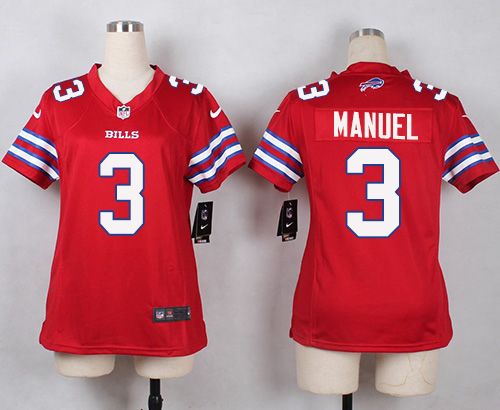Nike Bills #3 E. J. Manuel Red Women's Stitched NFL Limited Rush Jersey