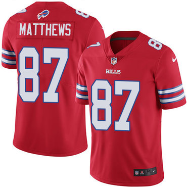Nike Bills #87 Jordan Matthews Red Men's Stitched NFL Limited Rush Jersey