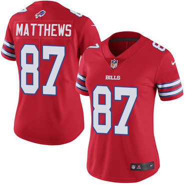 Nike Bills #87 Jordan Matthews Red Women's Stitched NFL Limited Rush Jersey