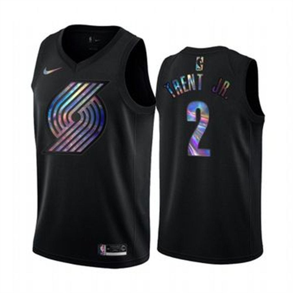 Nike Blazers #2 Gary Trent Jr. Men's Iridescent Holographic Collection NBA Jersey - Black Nike Blazers #2 Gary Trent Jr. Men's Iridescent Holographic Collection NBA Jersey - Black