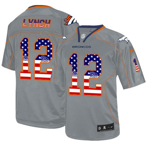 Nike Broncos #12 Paxton Lynch Lights Out Grey Men's Stitched NFL Elite USA Flag Fashion Jersey Nike Broncos #12 Paxton Lynch Lights Out Grey Men's Stitched NFL Elite USA Flag Fashion Jersey
