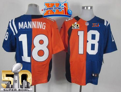Nike Broncos #18 Peyton Manning Orange Royal Blue Super Bowl XLI & Super Bowl 50 Men's Stitched NFL Elite Split Colts Jersey Nike Broncos #18 Peyton Manning Orange Royal Blue Super Bowl XLI & Super Bowl 50 Men's Stitched NFL Elite Split Colts Jersey
