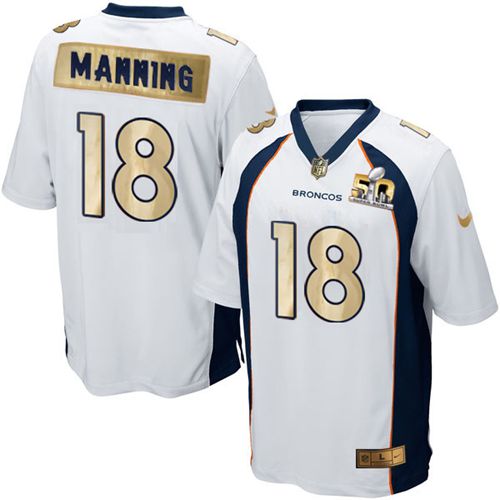 Nike Broncos #18 Peyton Manning White Men's Stitched NFL Game Super Bowl 50 Collection Jersey Nike Broncos #18 Peyton Manning White Men's Stitched NFL Game Super Bowl 50 Collection Jersey