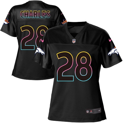 Nike Broncos #28 Jamaal Charles Black Women's NFL Fashion Game Jersey