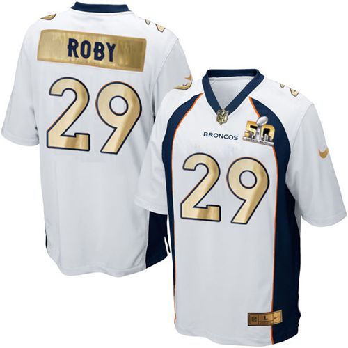 Nike Broncos #29 Bradley Roby White Men's Stitched NFL Game Super Bowl 50 Collection Jersey Nike Broncos #29 Bradley Roby White Men's Stitched NFL Game Super Bowl 50 Collection Jersey