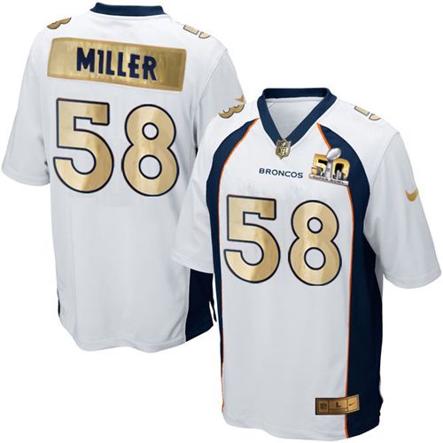 Nike Broncos #58 Von Miller White Men's Stitched NFL Game Super Bowl 50 Collection Jersey Nike Broncos #58 Von Miller White Men's Stitched NFL Game Super Bowl 50 Collection Jersey