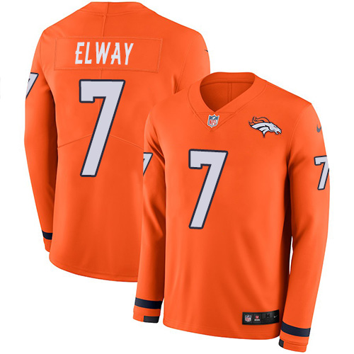 Nike Broncos #7 John Elway Orange Team Color Men's Stitched NFL Limited Therma Long Sleeve Jersey Nike Broncos #7 John Elway Orange Team Color Men's Stitched NFL Limited Therma Long Sleeve Jersey