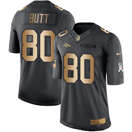 Nike Broncos #80 Jake Butt Black Men's Stitched NFL Limited Gold Salute To Service Jersey Nike Broncos #80 Jake Butt Black Men's Stitched NFL Limited Gold Salute To Service Jersey