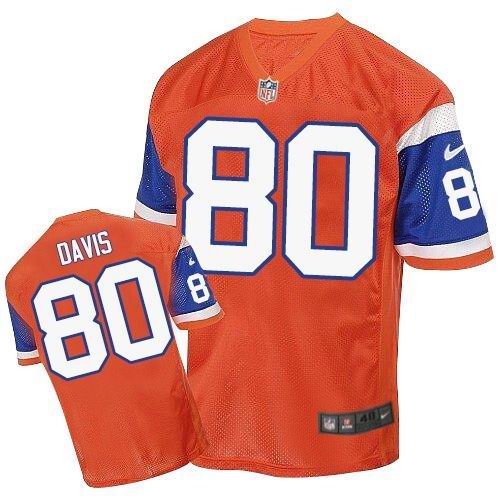 Nike Broncos #80 Vernon Davis Orange Throwback Men's Stitched NFL Elite Jersey
