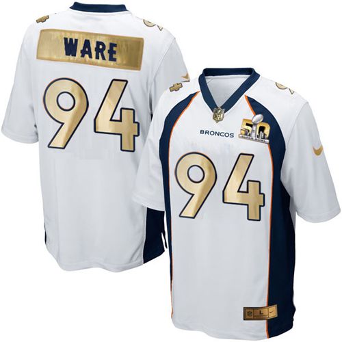 Nike Broncos #94 DeMarcus Ware White Men's Stitched NFL Game Super Bowl 50 Collection Jersey Nike Broncos #94 DeMarcus Ware White Men's Stitched NFL Game Super Bowl 50 Collection Jersey