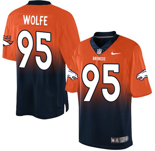 Nike Broncos #95 Derek Wolfe Orange Navy Blue Men's Stitched NFL Elite Fadeaway Fashion Jersey Nike Broncos #95 Derek Wolfe Orange Navy Blue Men's Stitched NFL Elite Fadeaway Fashion Jersey