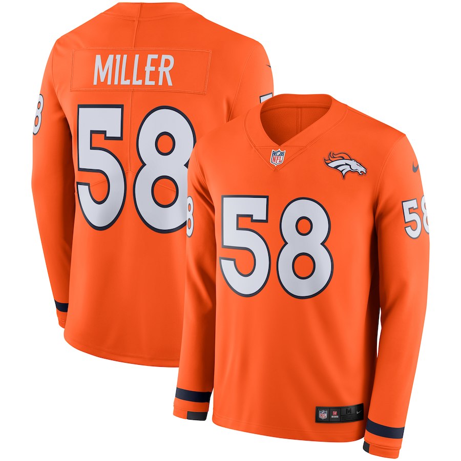 Nike Broncos 58 Von Miller Orange Therma Long Sleeve Jersey Nike Broncos 58 Von Miller Orange Therma Long Sleeve Jersey
