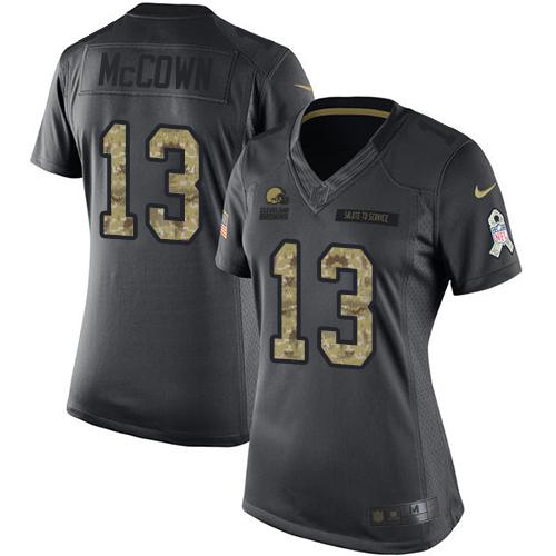 Nike Browns #13 Josh McCown Black Women's Stitched NFL Limited 2016 Salute to Service Jersey