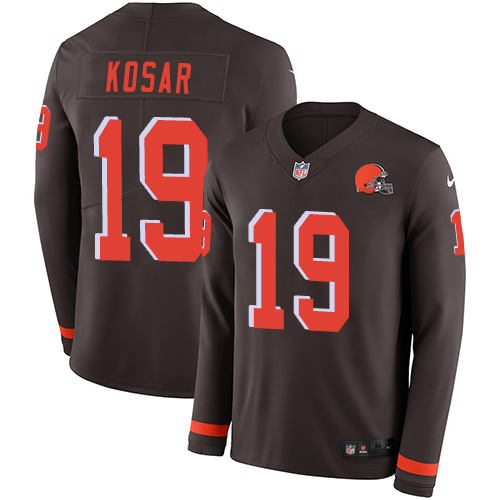 Nike Browns #19 Bernie Kosar Brown Team Color Men's Stitched NFL Limited Therma Long Sleeve Jersey Nike Browns #19 Bernie Kosar Brown Team Color Men's Stitched NFL Limited Therma Long Sleeve Jersey