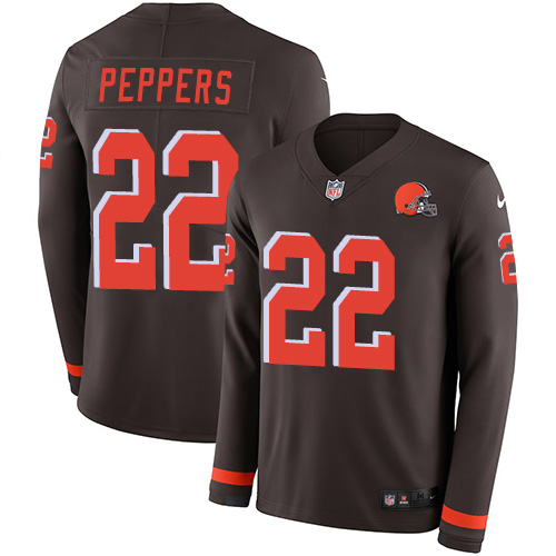 Nike Browns #22 Jabrill Peppers Brown Team Color Men's Stitched NFL Limited Therma Long Sleeve Jersey Nike Browns #22 Jabrill Peppers Brown Team Color Men's Stitched NFL Limited Therma Long Sleeve Jersey