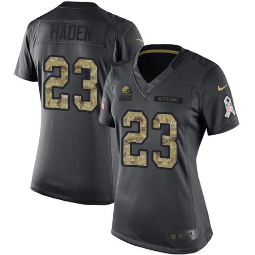 Nike Browns #23 Joe Haden Black Women's Stitched NFL Limited 2016 Salute to Service Jersey