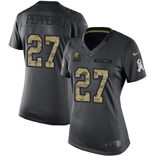 Nike Browns #27 Jabrill Peppers Black Women's Stitched NFL Limited 2016 Salute to Service Jersey
