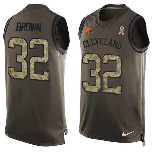 Nike Browns #32 Jim Brown Green Men's Stitched NFL Limited Salute To Service Tank Top Jersey Nike Browns #32 Jim Brown Green Men's Stitched NFL Limited Salute To Service Tank Top Jersey