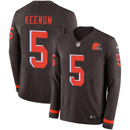 Nike Browns #5 Case Keenum Brown Team Color Men's Stitched NFL Limited Therma Long Sleeve Jersey