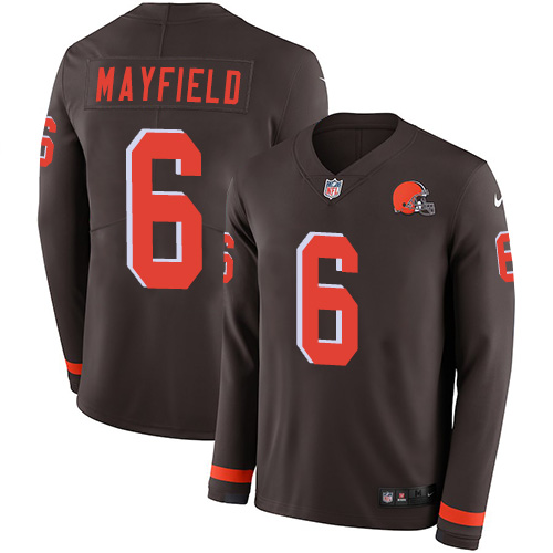 Nike Browns #6 Baker Mayfield Brown Team Color Men's Stitched NFL Limited Therma Long Sleeve Jersey Nike Browns #6 Baker Mayfield Brown Team Color Men's Stitched NFL Limited Therma Long Sleeve Jersey