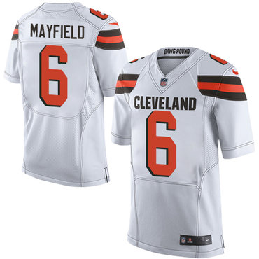 Nike Browns #6 Baker Mayfield White Men's Stitched NFL Elite Jersey Nike Browns #6 Baker Mayfield White Men's Stitched NFL Elite Jersey