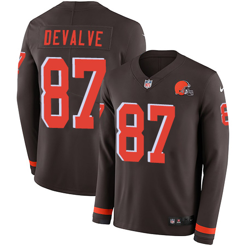 Nike Browns #87 Seth DeValve Brown Team Color Men's Stitched NFL Limited Therma Long Sleeve Jersey Nike Browns #87 Seth DeValve Brown Team Color Men's Stitched NFL Limited Therma Long Sleeve Jersey
