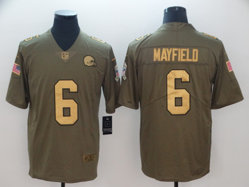Nike Browns 6 Baker Mayfield Olive Gold Salute To Service Limited Jersey Nike Browns 6 Baker Mayfield Olive Gold Salute To Service Limited Jersey