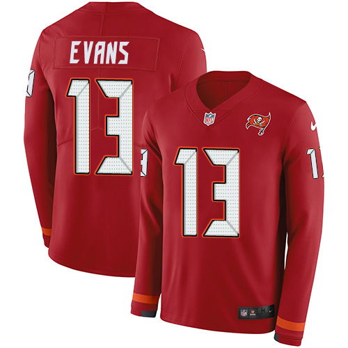 Nike Buccaneers #13 Mike Evans Red Team Color Men's Stitched NFL Limited Therma Long Sleeve Jersey Nike Buccaneers #13 Mike Evans Red Team Color Men's Stitched NFL Limited Therma Long Sleeve Jersey